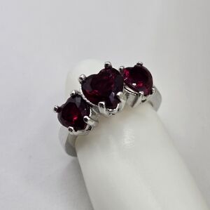 Swarovski Crystal Elements Silver Statement Ring Red Garnet Heart Size 6 Prom